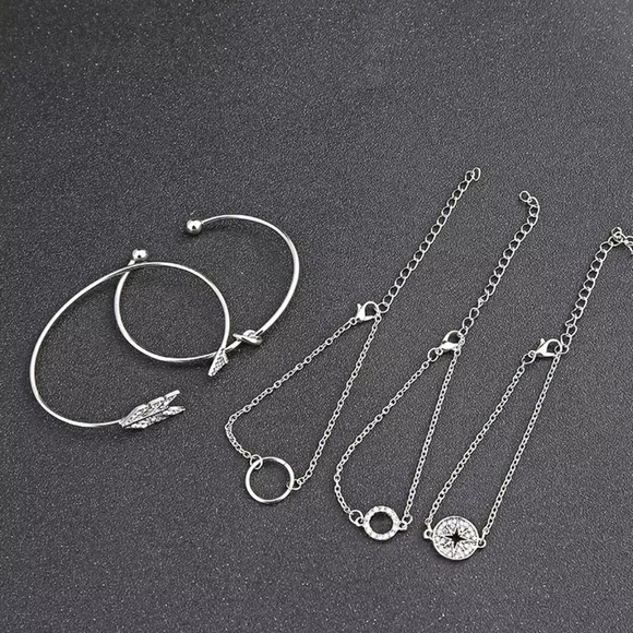 NEW | Arrow Compass 5 PC Silver Pave Bracelet Set - Picture 5 of 10